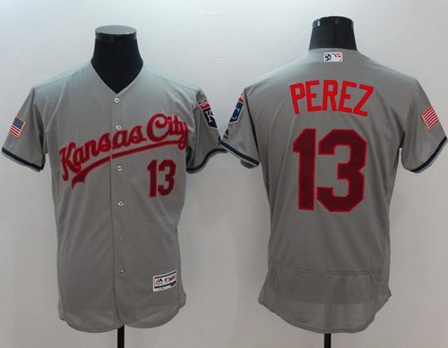 Royals #13 Salvador Perez Grey Fashion Stars & Stripes Flexbase Authentic Stitched MLB Jersey